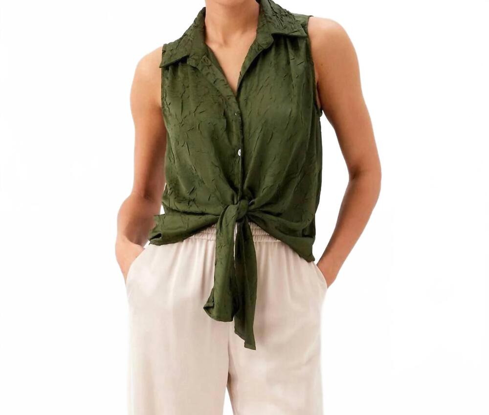 NEW KAREN KANE sleeveless tie-front top in olive